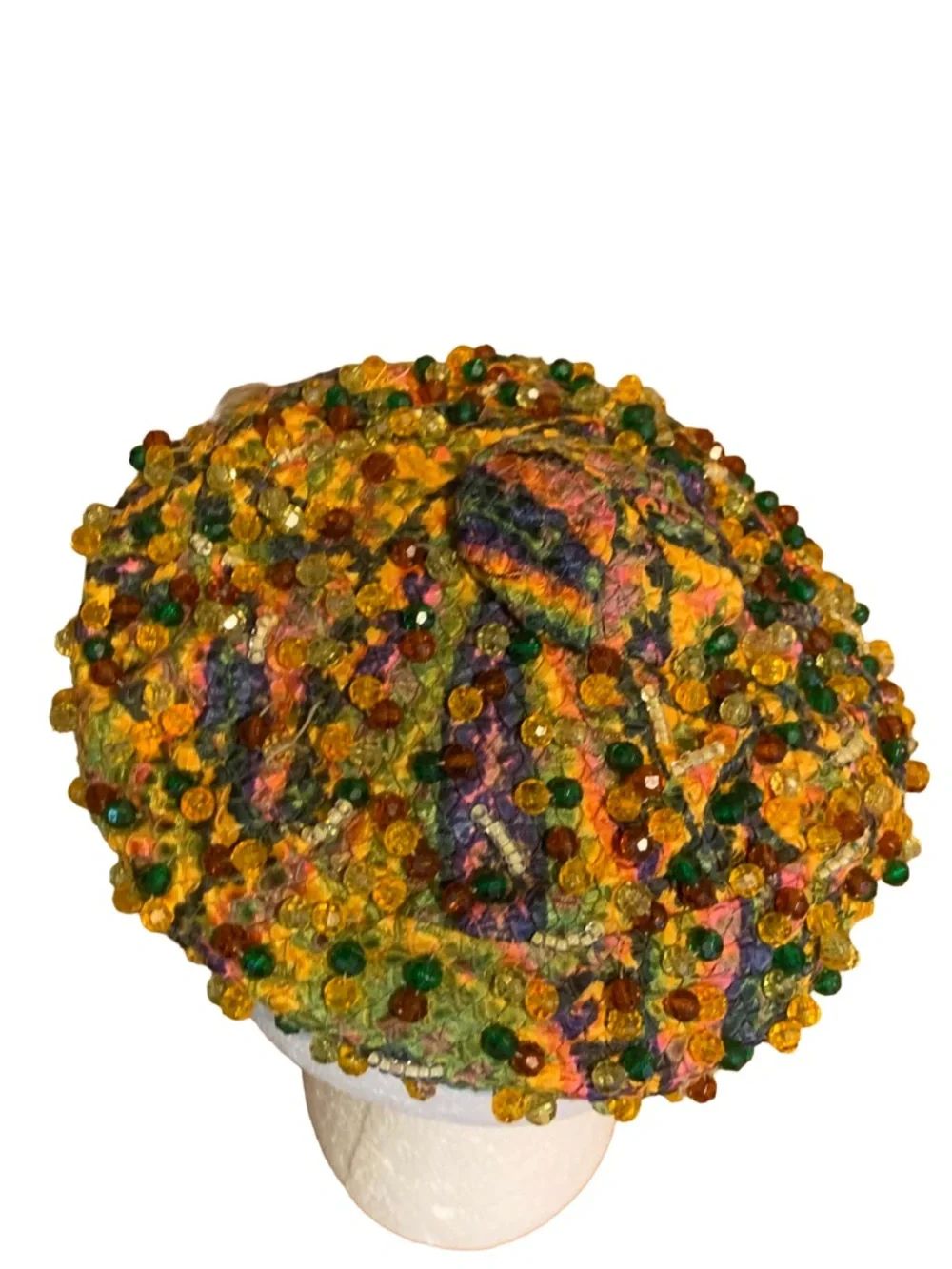VINTAGE CIRCA 1960'S DANCINGER MULTI COLOR BEADED BEANIE STYLE HAT - Picture 8 of 12